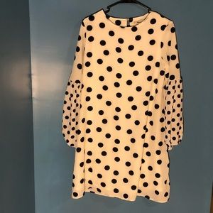 White and black polka dot shift dress